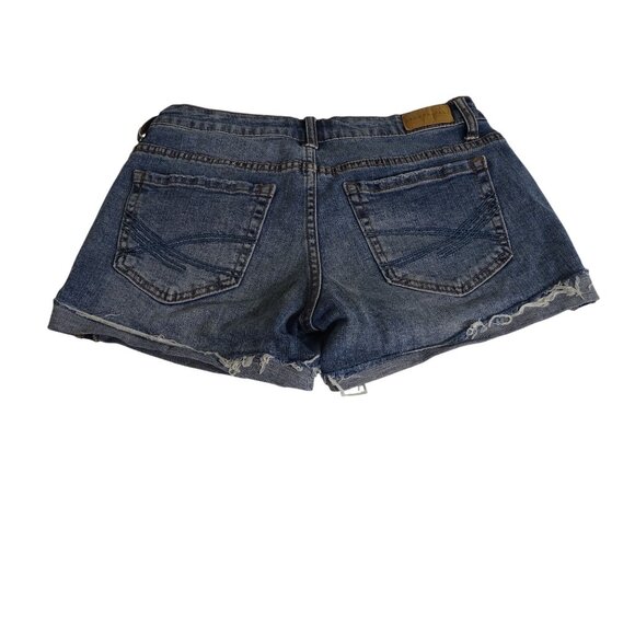 Aeropostale Midi Cut Off Cuffed Denim Jean Shorts Womens Size 00 Blue - Picture 2 of 8